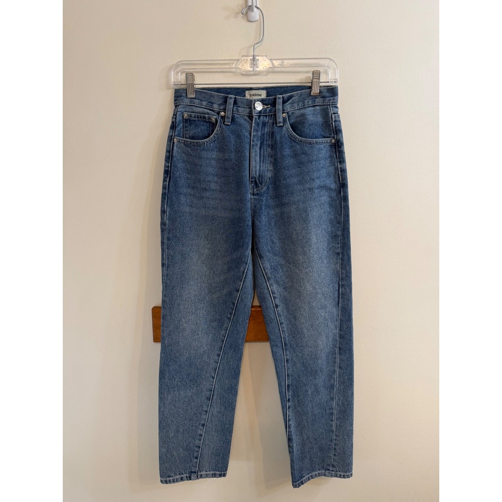 Toteme Classic Cut Denim Worn Blue Jeans Sz 25 Straight Leg Medium Wash Causal